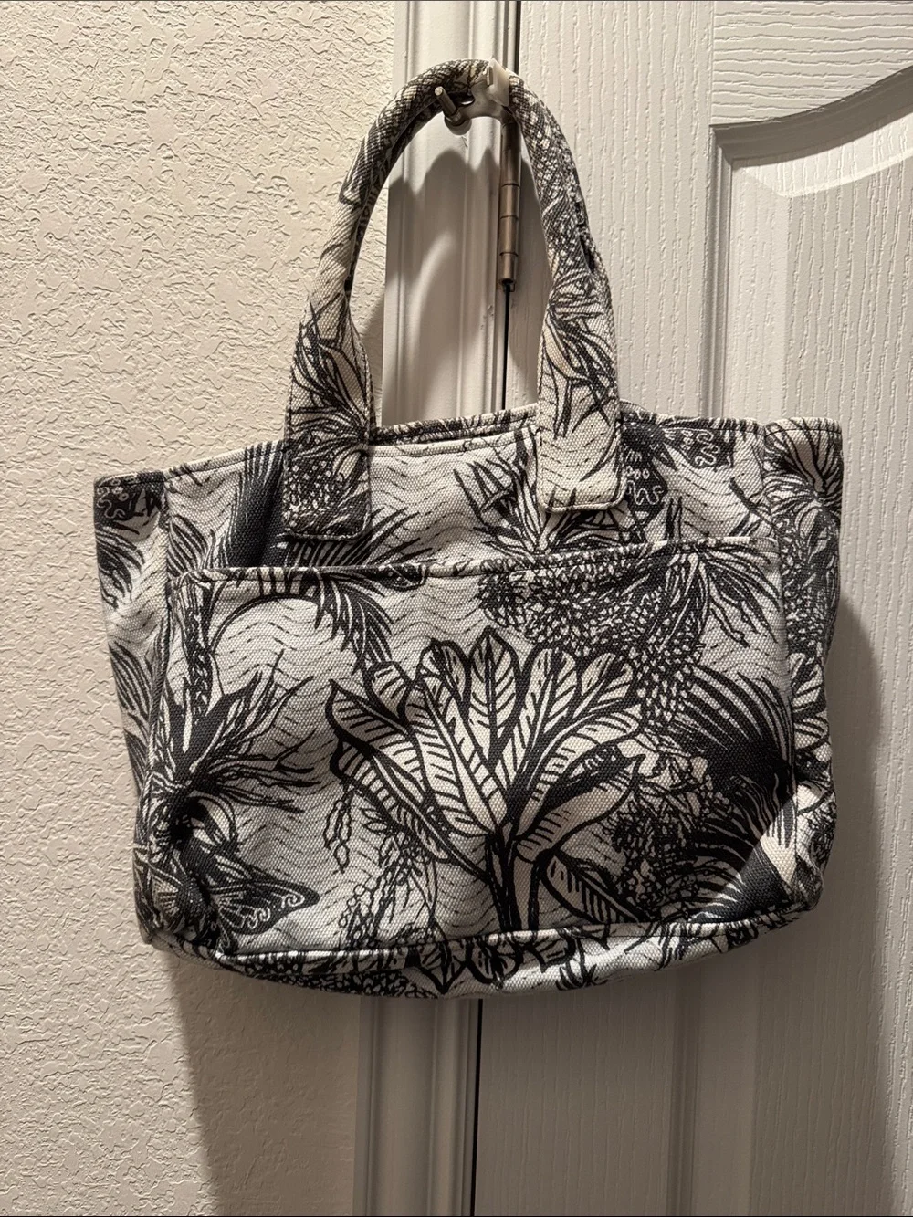 Vince Camuto Black and White Botanical Canvas Tote